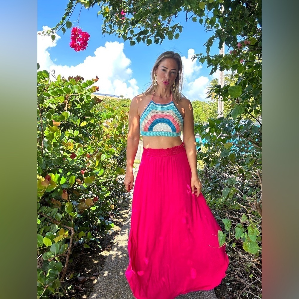 NWT [Olivaceous] Knit Crochet Rainbow Halter Top - Picture 5 of 7